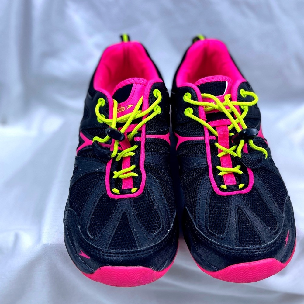 Speedo Womens Water Shoes Black Pink Neon Yellow Mesh Sneakers Size 7 US Beach